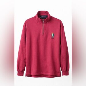 Vintage Polo Sport Ralph Lauren Polo Bear Quarter Zip Sweatshirt Red | Size XL